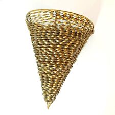 Vintage Midcentury Modern Twisted Gold Metal Wire Cone Wall Pocket Basket picture