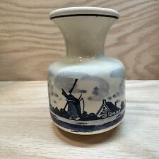 Vintage Delft Blue And White Vase with Windmill Hand Painted Holland Marked picture