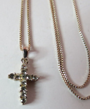 VINTAGE STERLING SILVER STONES CROSS & PENDANT NECKLACE CHAIN 18