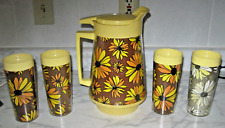 VTG Mid Century  Sunflower Pitcher West Bend Thermo Serve Retro and glasses MCM picture