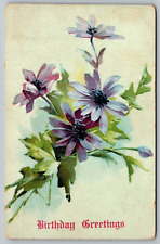 Postcard Birthday Greetings Embossed Bouquet Purple Flowers VTG c1910  H19 picture