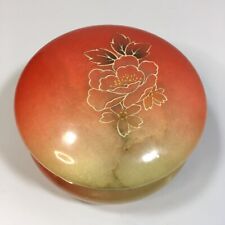 Vintage Coral Alabaster Round Trinket Dish Hinged Lid Made in Italy Hand Carved picture