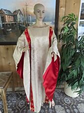 Vintage Catholic Priest Brocade Chasuble Handmade Cream Red Embroidered Symbols picture