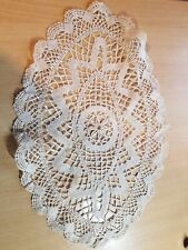 Antique Vintage Handmade Lace Crochet Vase Mat Doily OVAL 16 inches picture