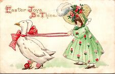 Five Easter Postcards Children White Bunny Rabbit Ducks Flowers Bonnets Hats picture