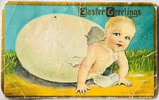 Antique Easter Greetings Baby Egg Postcard Early 1900's Vintage Paper Card picture