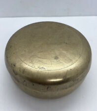 Vintage Collectible Solid Brass Chinese Etched Round Trinket Box Jar w/Lid picture