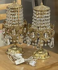 Pair of vintage bronze antique lamps w crystal drops. An Elegant Collectible picture
