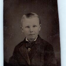c1860s Handsome Young Man Sharp Tintype Photo Mature Little Boy Gaze 1/6 Vtg H38 picture