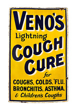 Veno's Lightning Cough Cure ~ 1920's Antique Original Enamel Sign picture
