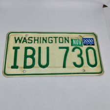Washington State Green & White Vintage License Plate IBU 730 November 2000 picture