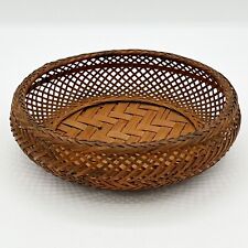 Vintage Japanese Handwoven Ratan Bamboo Basket Open Weave Medium Wood Tones 5.5” picture