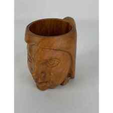 Hala Kahiki Vintage Monkey Pod Hand Carved Wood Woman Mug Coffee Cup Hawaiian picture
