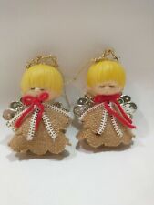Beautiful Vintage Angel Tree Topper Or Ornament. Plastic Doll Head burlap Dress picture