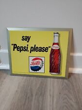 c.1960s Original Vintage Pepsi Sign Metal Say Pepsi Please Soda NEW OLD STOCK  picture