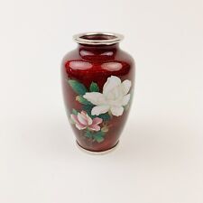 Cloisonne Sato Guilloche Enamel Japanese Small Red Flower Vase 3.75