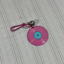 Vintage 80s Vinyl Record Bell Charm Pink Keychain Pendant Plastic 1.5