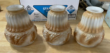 Set of 3 Antique Brown White Milk Glass Shades 2 1/8 top Art Deco picture