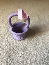 Vintage 1980s Purple Ceramic Mini Basket Wishing Well Figurine Floral Ribbon GUC picture