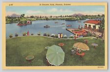 Postcard Arizona Phoenix In Encanto Park Boats Lake Dock Vintage Unposted Linen picture