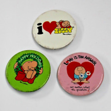 Lot of 3 Vintage 1980s ZIGGY Pin Back Buttons Happy Holidays Love is the Answer picture