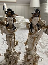 VTG Pair of Hand-Painted Porcelain GEISHA GIRLS Figurine w/Gold Trim picture