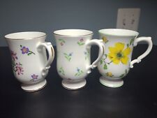 3 Royal Victoria Fine Bone China England Footed Mugs/Cups Floral Gold Trim picture