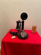 1973 Vintage Deco-Tel Candlestick Rotary Telephone Black w/ Gold Trim Dial Tone picture