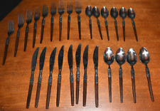 VTG EKCO ETERNA Canoe Muffin Stainless Silverware Cutlery SET (27) Wood Handle picture