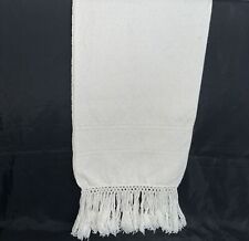 Antique Italian LinenDamask Bath Towel Hand Knot Fringe Off White 25
