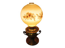 Vintage Banquet Oil Lamp Electrified 20” Brass/Copper Lamp Hand Painted Globe picture