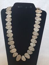 Vintage Necklace Hammered Oblong Disc Silvertone 20