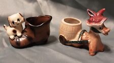 Pair of Vintage Tooth Pick Holders: Donkey & Cart, Puppy & Shoe picture