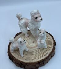 Vintage Set Of 3 White French Poodles. Ceramic Momma And Puppies. Minis. Chip picture