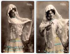 1920's RPPC S/2 CANDIDA SUAREZ SPANISH ACTRESS HANDCOLORED LACE DRESS POSTCARDS picture