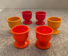 Vintage EMSA West Germany Plastic Egg Cups Set of 6 Orange Red Yellow picture