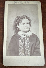 Antique CDV Christmas 1872 Photo Portrait Adorable Girl Curly Hair Belvedere ILL picture