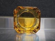 Vintage Clear / Amber Brown Rounded Square Glass Ashtray 3.75'' picture