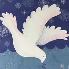 VTG Christmas Greeting Card FRONT White glittered dove over water snowflakes  picture