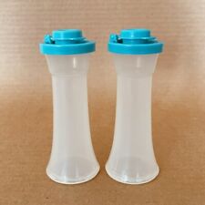 Tupperware Salt & Pepper Shakers Set of 2 Small 4” Hourglass #831 Teal Blue Seal picture
