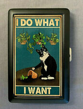 I Do What I Want Cat Black Cigarette Case/Metal Wallet Money Holder picture