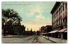 Elyria Ohio Broad Street looking West Postcard 1913 Cleveland News *DAMAGED* picture