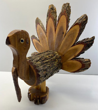 Handmade Vintage 11.5 in Thanksgiving Wooden Rustic Turkey Centerpiece Figure picture