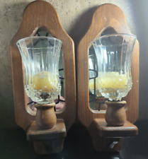 2 VINTAGE Home Interiors Wooden Sconce Votive Holder Wall Mirror picture
