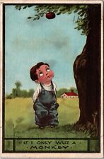 Postcard Little Boy Apple Tree-If I Only Wuz a Monkey-1912 Comic Wall JB24 picture