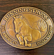 Brass Belt Buckle with Horse Running Strong for American Indian Youth 1996 Vtg picture