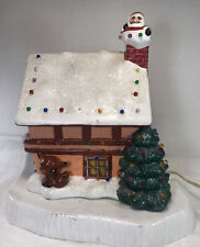 Vtg Atlantic Mold Lighted Ceramic Hand Painted Santa Snow House See Pictures picture