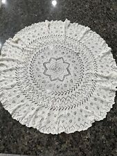 Vintage Hand Crocheted Doily, Cotton, Round, Pineapple Design, White picture