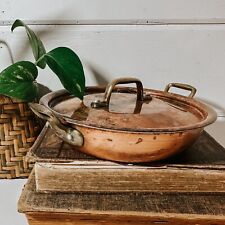 Antique French Copper Skillet Pan with Lid | Brass Handles | Made in France picture