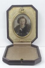 Antique Tinted Photograph on Milk Glass Beautiful Woman in Presentation Case picture